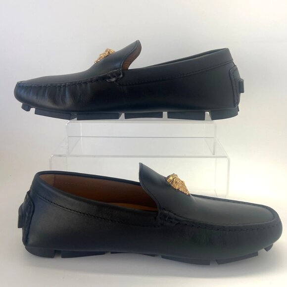 Versace Driver Medusa Shoes Vitello Black Leather Women Flats Size IT40 US10 - Picture 3 of 15